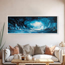 Frozen Ice Cave Landscape Canvas Print, Dark Blue Winter Wall Art, Arctic Home Decor, Modern Cool Tone Art, Office Artwork
