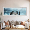 Misty Dock Landscape Framed Canvas Print Tranquil Lake Painting Minimalist Nature Art Calm Water Foggy Morning Bedroom Wall Art