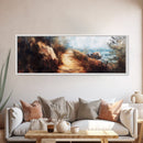 Seaside Trail Painting Framed Canvas Print - Coastal Landscape Art, Beach Pathway Wall Decor, Ocean Sunset Scene, Home Aesthetic