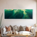 Green Abstract Swirl Framed Canvas Print - Modern Minimalist Wall Art, Deep Emerald Painting, Living Room Decor, Office Artwork