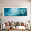 Misty Forest Painting Ethereal Blue Woodland Art Dreamy Nature Landscape Wall Decor Tranquil Aesthetic Bedroom Artwork