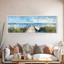 Lakeside Dock Framed Canvas Print Tranquil Waterfront Art Boat Painting Relaxing Cabin Decor Nautical Wall Art Rustic Living Room