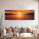 Golden Sunset, Serene Lake Painting, Tranquil Water Art, Nature Decor, Framed Canvas Print, Minimalist Style, Bedroom Artwork