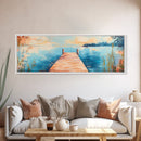 Wooden, Dock, Lake, Tranquility, Framed Canvas Print, Coastal Wall Art, Nature Painting, Bedroom Wall Art, Minimalist Art