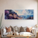 Rocky Shoreline Framed Canvas Print Vibrant Coastal Wall Art, Textured Ocean Scene, Sunset Beach Painting, Modern Boho Decor