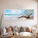 Driftwood on the Beach, Tranquil Coastal Landscape Wall Art, Serene Ocean Painting, Minimalist Seascape Decor, Relaxing Artwork