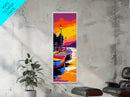 Boat Sunset, City Lights, Colorful Reflection, Waterfront View, Vibrant Colors, Modern Art, Urban Scene, Living Room, Canvas Print