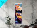 Sunset Boat, Vibrant Lake Art, Framed Canvas Print, Nautical Wall Decor, Colorful Water Reflection, Cabin Art, Living Room Art