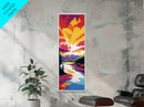 Majestic River View, Sunset Glow, Vibrant Mountains, Framed Canvas Print, Nature Wall Art, Autumn Colors, Rustic Cabin Decor