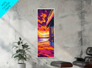 Boardwalk View, Coastal Sunset, Oceanfront Scene, Nautical Home Decor, Vibrant Landscape, Framed Canvas Print, Beach House Wall Art