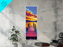 Lake Dock, Golden Sunset, Nature Landscape, Peaceful Cabin Decor, Vibrant Scenic Art, Framed Canvas Print, Living Room Wall Art