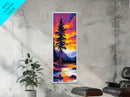 Mountain Lake, Autumn Sunset, Vibrant Nature Art, Rustic Cabin Decor, Woodland Landscape, Framed Canvas Print, Bedroom Wall Art