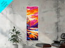 Sunset Cabin Scene, Framed Canvas Print, Vibrant Mountain Art, Lakeside Landscape, Cozy Lodge Decor, Nature Home Decor, Rustic Wall Art