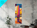Vibrant Surfboard Art, Framed Canvas Print, Beach Wall Decor, Coastal Living Style, Summer Vibes, Tropical Artwork, Boho Home Decor