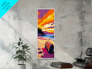 Beach Barrel, Coastal, Relaxing, Vibrant, Framed Canvas Print, Nautical Art, Seaside Decor, Bedroom Wall Art, Sunset Painting, Beach Life