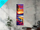 Peaceful Lakeside Bench, Canvas Print, Nature Scene, Vibrant Sunset Wall Art, Cozy Home Decor, Serene Reflection, Boho Living Style