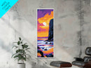 Cliff Sunset, Ocean, Scenic, Dreamy, Framed Canvas Print, Coastal Art, Nautical Decor, Office Wall Art, Vibrant Landscape, Ocean Waves