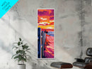 Coastal Sunset, Beach Fence, Landscape, Framed Canvas Print, Seascape Wall Art, Nautical Home Decor, Boho Painting, Summer Vibes