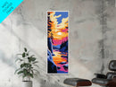 Mountain Lake Sunset, Vibrant Nature Art, Autumn Landscape Print, Cozy Cabin Decor, Scenic Wall Art, Framed Canvas Print