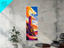 Castle On Cliff, Coastal Fantasy Art, Vibrant Sunset Painting, Framed Canvas Print, Medieval Tower, Colorful Wall Art, Living Room Decor