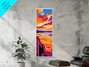 Cowboy Beach, Western Art, Framed Canvas Print, Sunset Coastal Decor, Rustic Wall Art, Vibrant Painting, Beach Aesthetic