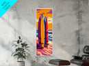 Retro Surfboards, Beach Wall Art, Vibrant Ocean Print, Colorful Coastal Decor, Living Room Art, Surf Aesthetic, Framed Canvas Print