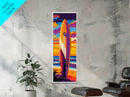 Sunset Surfboard, Ocean Wall Art, Coastal Living Decor, Vibrant Beach Painting, Surfer Aesthetic, Tropical Art, Framed Canvas Print
