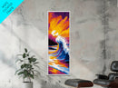 Giant Wave, Surf Art, Ocean Wall Decor, Beach House Print, Vibrant Seascape Painting, Nautical Aesthetic, Framed Canvas Print