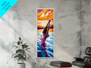 Joyful Swimmer, Vibrant Ocean Art, Summer Aesthetic Print, Coastal Decor, Colorful Beach Scene, Zen Meditation Art, Framed Canvas Print