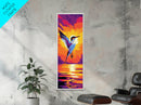 Soaring Bird, Sunset Wall Art, Nature Wildlife Print, Majestic Flight Painting, Bold Sky Colors, Living Room Accent, Framed Canvas Print
