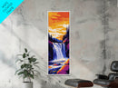 Waterfall Sunset, Bold Nature Art, Outdoor Lover Gift, Framed Canvas Print, Vibrant Landscape, Living Room Wall Decor, Cabin Art