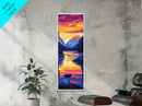 Lake Reflection, Sunset Glow, Mountain Scene, Peaceful Nature, Rustic Decor, Serene View, Living Room, Framed Canvas Print