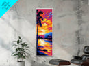Palm Sunset, Tropical Art, Beach Scene, Vibrant Colors, Coastal Decor, Relaxing Atmosphere, Living Room, Framed Canvas Print