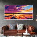 Golden Field Sunset, Canvas Print, Rustic Landscape Art, Vibrant Autumn Painting, Boho Aesthetic, Warm Tones, Living Room Wall Decor