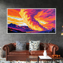 Mountain Fire Sky, Framed Canvas Print, Dramatic Sunset Art, Vibrant Landscape Painting, Colorful Nature Scene, Office Wall Decor