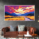 Golden Path Mountains, Canvas Print, Tranquil Landscape Art, Vibrant Sunset Painting, Boho Aesthetic, Cabin Wall Decor, Bedroom Art