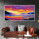 Serene River Sunset, Framed Canvas Print, Peaceful Landscape Art, Vibrant Nature Painting, Cabin Decor, Boho Aesthetic, Office Art