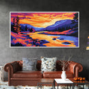 Mountain River Glow, Canvas Print, Tranquil Landscape Art, Vibrant Nature Scene, Rustic Wall Decor, Living Room Art, Cabin Aesthetic