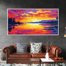 Lake Sunset Reflection, Framed Canvas Print, Serene Water Art, Vibrant Landscape Painting, Peaceful Nature Scene, Living Room Wall Decor