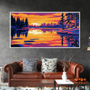 City Skyline Sunset, Canvas Print, Urban Landscape Art, Vibrant Reflection Painting, Modern Home Decor, Office Wall Art, Boho Aesthetic