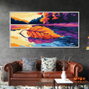 Autumn Leaf, Lake Reflection Art, Framed Canvas Print, Fall Season Decor, Vibrant Nature, Boho Aesthetic, Cozy Home Wall Art