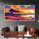 Seaside Pier, Ocean Sunset, Framed Canvas Print, Coastal Wall Art, Relaxing Home Decor, Beach Aesthetic, Nautical Living Room Art