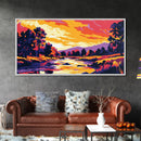 River at Sunset, Autumn Trees, Canvas Print, Fall Wall Art, Rustic Nature Decor, Warm Landscape Painting, Cozy Living Room Art
