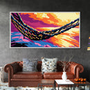Hammock by Water, Sunset Serenity, Framed Canvas Print, Relaxing Boho Art, Coastal Home Decor, Tranquil Wall Scene, Warm Colors