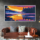 Forest Lake, Sunset, Framed Canvas Print, Nature Art, Wilderness Wall Decor, Landscape Painting, Adventure Home Decor, Bedroom Art
