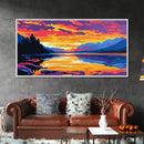 Serene Lake, Sunset Reflection Art, Canvas Print, Nature Wall Decor, Mountain Landscape, Living Room Wall Art, Cabin Aesthetic