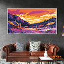 Historic Town, Mountain Valley Art, Framed Canvas Print, Rustic Home Decor, Autumn Village Scene, Countryside Landscape