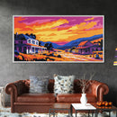 Rural Town, Country Village Scene, Canvas Print, Sunset Over Hills, Rustic Farmhouse Art, Living Room Wall Decor, Country Style