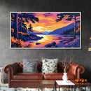 Serene Sunset, Forest Lake, Vibrant Nature, Framed Canvas Print, Cabin Wall Art, Cozy Home Decor, Woodland Landscape, Fall Room Art