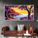 Coastal Sunset, Vibrant Landscape, Cliffside View, Framed Canvas Print, Beach House Wall Art, Tropical Home Art, Bright Wall Art